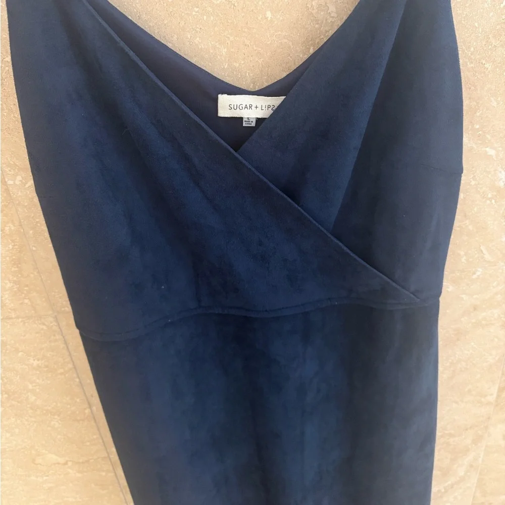 Sugar+Lips Suede Navy Blue Fringe Dress Large NWOT - Picture 6 of 7